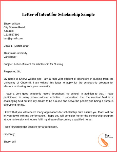 Letter of Intent Sample for Scholarship: How to Write a Winning Letter.